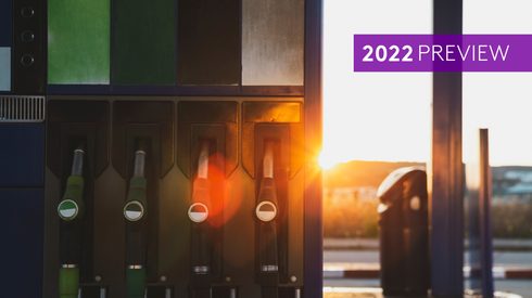 fuel pumps lined up at the petrol station