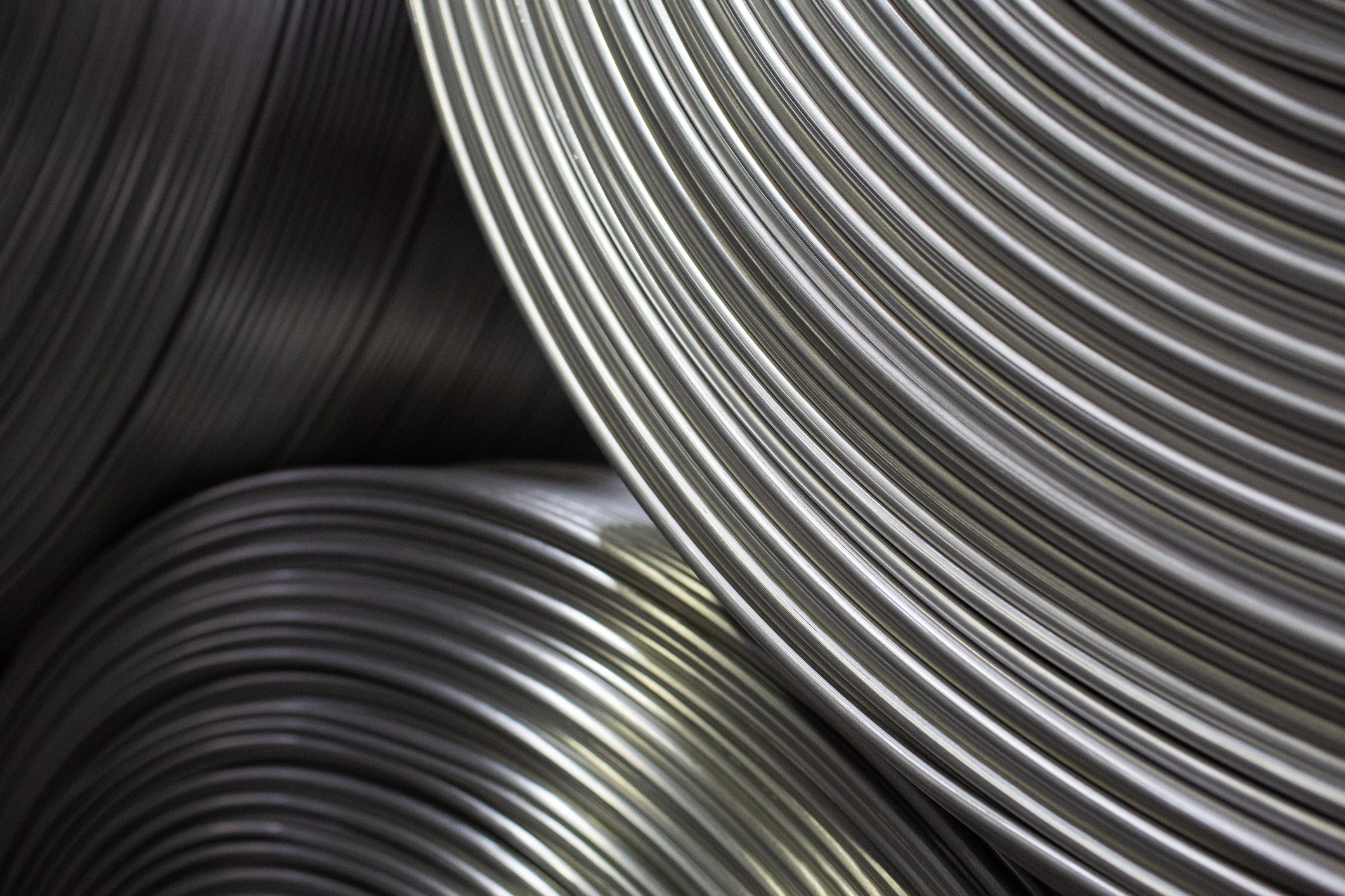 Coils of aluminium wire at a steel plant